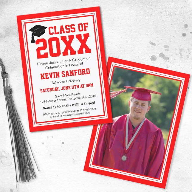 Red and White Photo Graduation Party Invitation (Creator Uploaded)