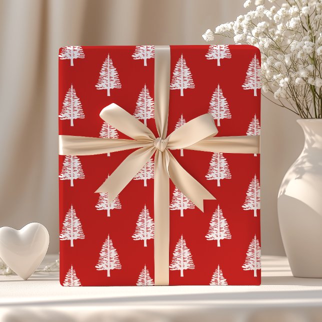 Red and White Pine Trees Christmas Wrapping Paper (Creator Uploaded)