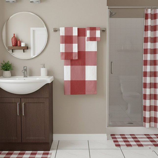 Red and white plaid bath towel set (Creator Uploaded)