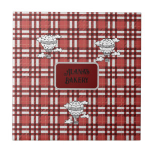 Red and White Plaid Ceramic Tile