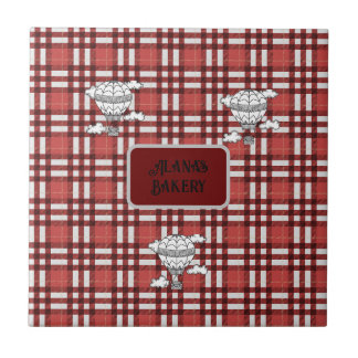 Red and White Plaid Ceramic Tile