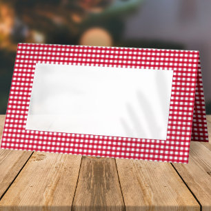 Red and White Plaid Chequered Pattern   Holiday Place Card