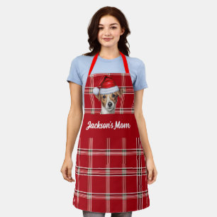 Red and White Plaid Jack Russell Terrier Christmas Apron