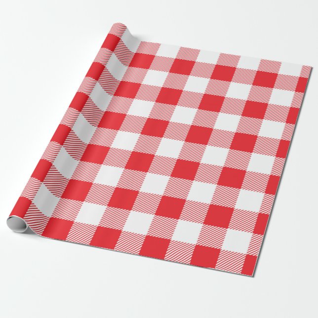 Red and white plaid pattern wrapping paper (Unrolled)