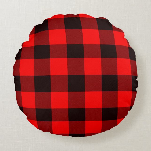 Red And White plaid  Round Cushion (Front)