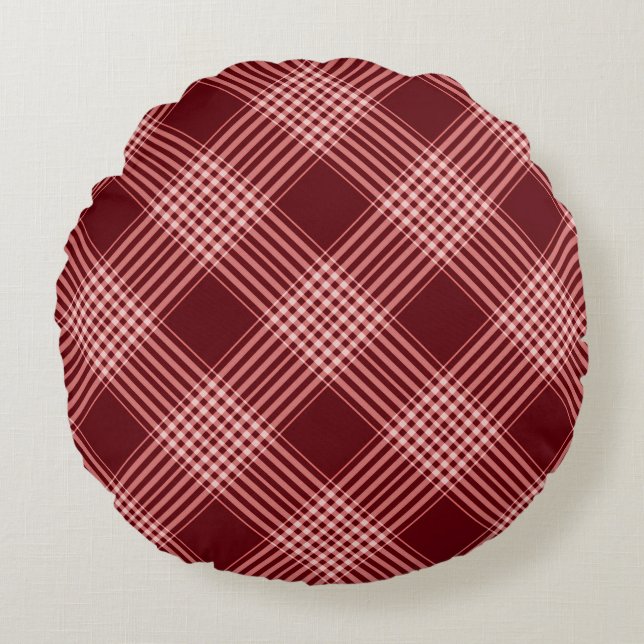 Red And White Plaid Round Cushion (Front)