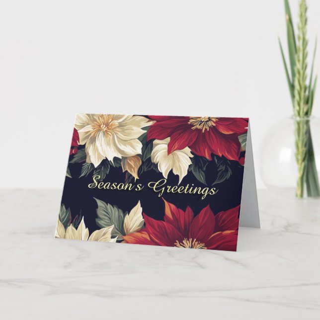 Red and White Poinsettia Christmas Card (Front)