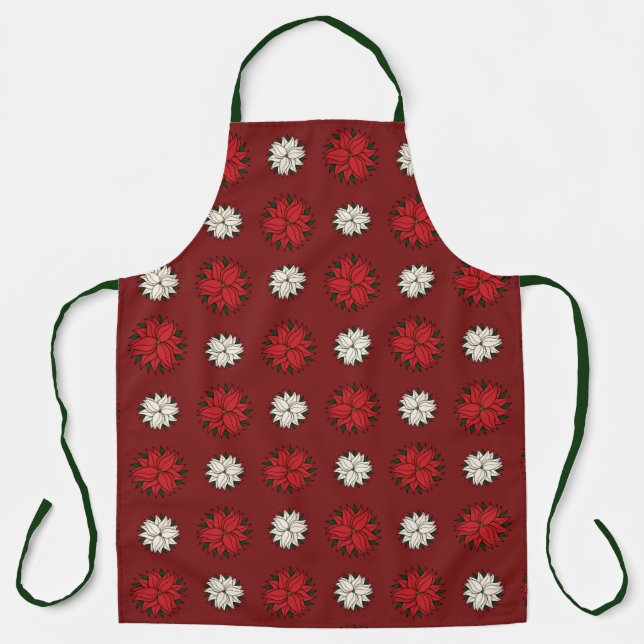Red and White Poinsettia Polka Dots Apron (Front)