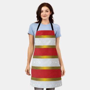 Red and White Poinsettia Stripes Apron