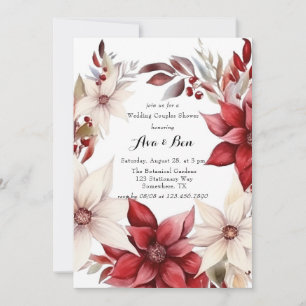 Red and White Poinsettia Wreath Couples Shower Invitation