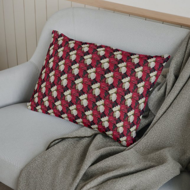 Red and White Poinsettias Pattern Holiday Pillowcase (In Situ)