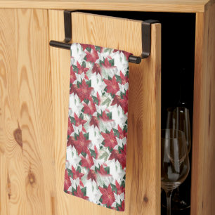 Red and White Poinsettias Tea Towel