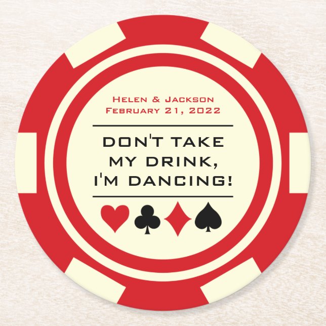 Red and White Poker Chip I'm Dancing Drink Round Paper Coaster (Front)
