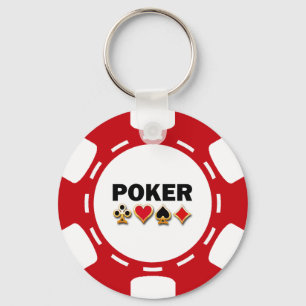 RED AND WHITE POKER CHIP KEY RING