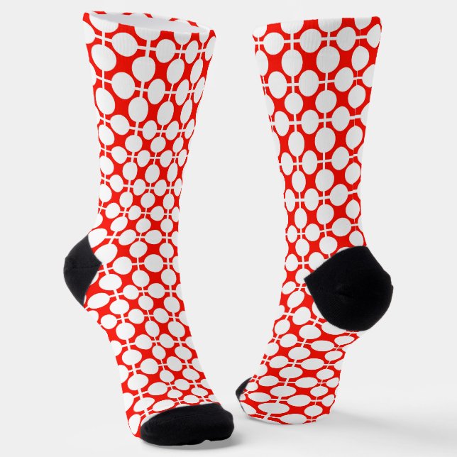 red and white polka dot and check pattern is fa socks (Angled)