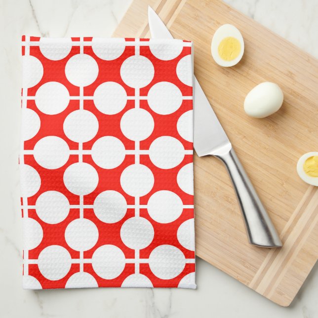 red and white polka dot and check pattern is fa tea towel (Quarter Fold)