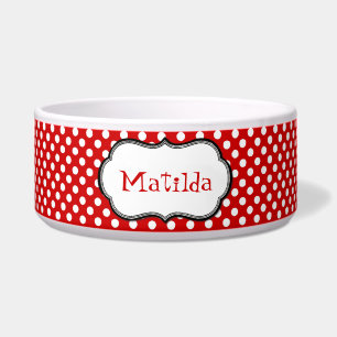 Red and White Polka Dot Custom Dog Bowl