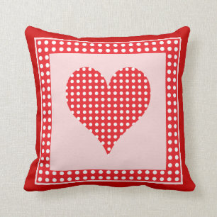 Red and White Polka Dot Heart Pattern Cushion