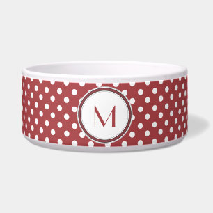 Red and White Polka Dot Monogram Pet Bowl