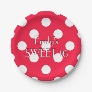 red and white polka dot paper plate