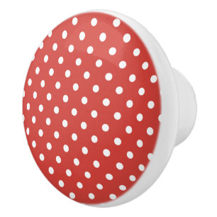Red and White Polka Dot Pattern Ceramic Knob