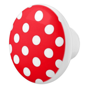 Red and white Polka dot pattern Ceramic Knob