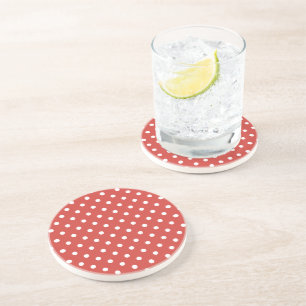 Red and White Polka Dot Pattern Coaster