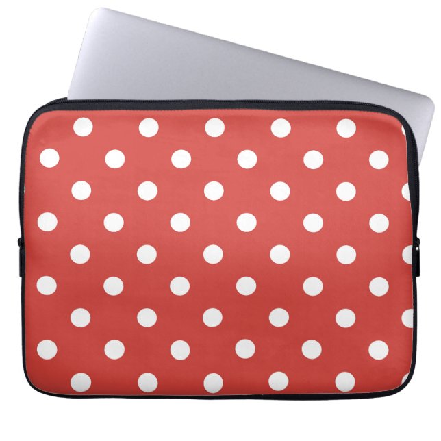 Red and White Polka Dot Pattern Laptop Sleeve (Front)