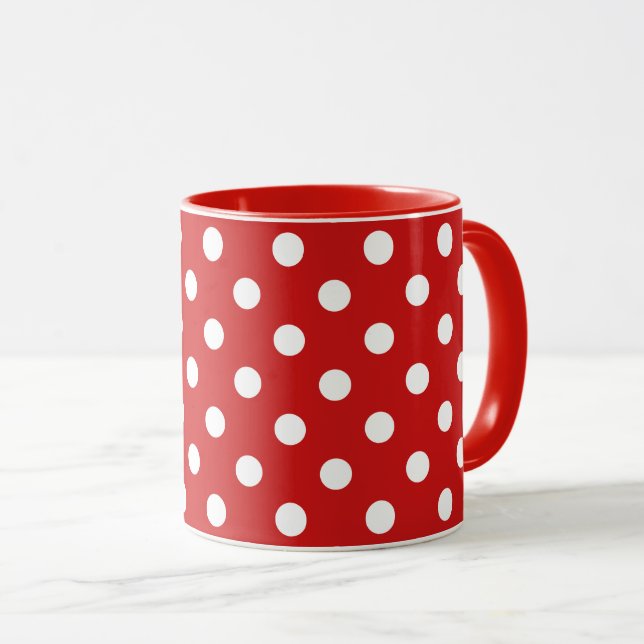Red and White Polka Dot Pattern Mug (Front Right)