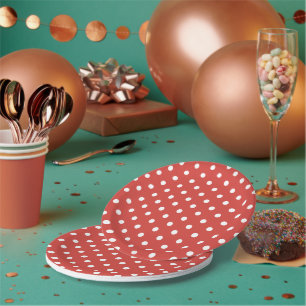 Red and White Polka Dot Pattern Paper Plate