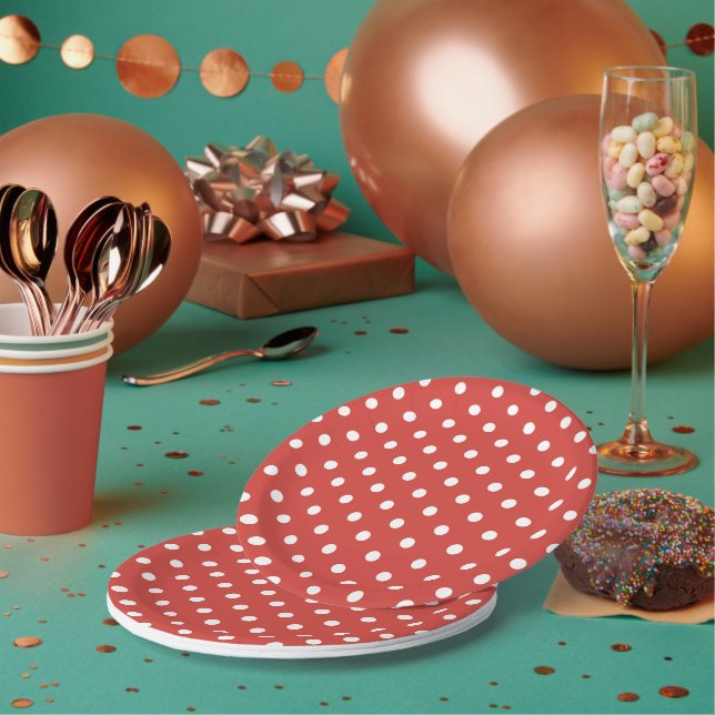 Red and White Polka Dot Pattern Paper Plate (Multi)