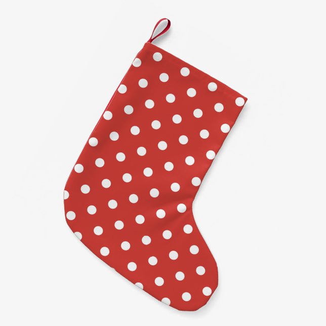 Red and White Polka Dot Pattern Small Christmas Stocking (Front (Hanging))