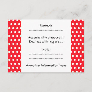 Red and White Polka Dot Pattern. Spotty. RSVP Card