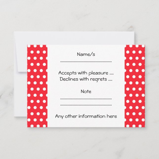 Red and White Polka Dot Pattern. Spotty. RSVP Card (Front)
