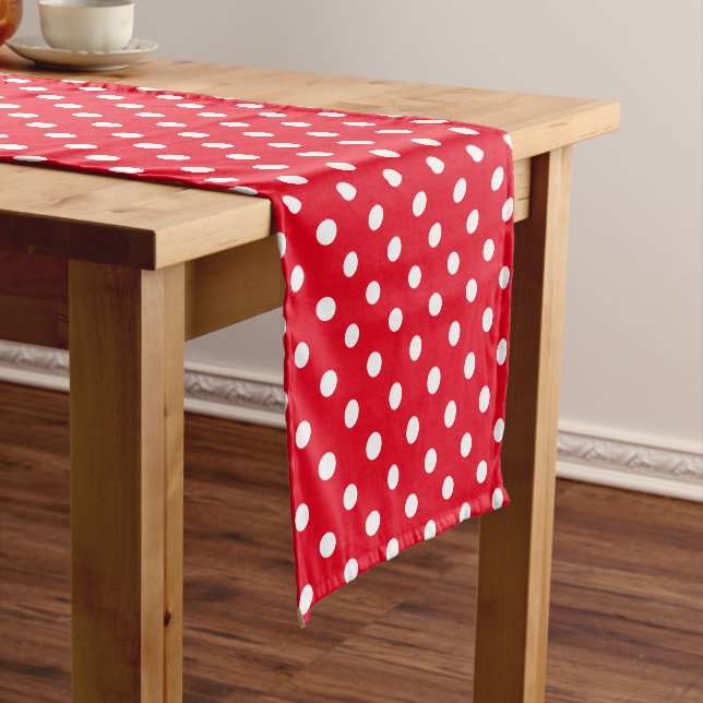 Red and white polka dot pattern table runner (In Situ)