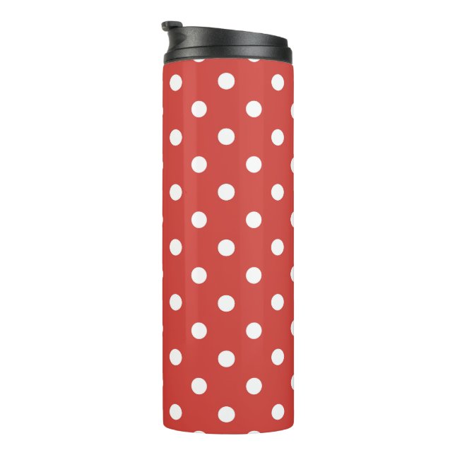 Red and White Polka Dot Pattern Thermal Tumbler (Rotated Right)
