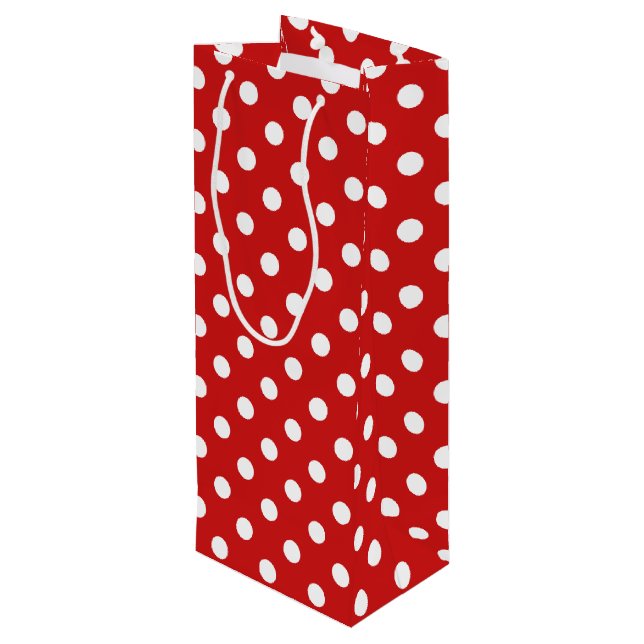 Red and White Polka Dot Pattern Wine Gift Bag (Back Angled)