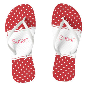 Red and White Polka Dot Personalised Flip Flops
