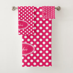 Red and white polka dot personalised towels