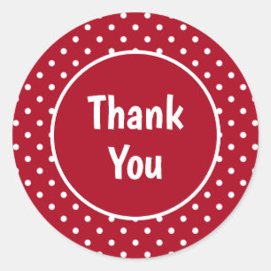 Red and White Polka Dot Thank You Classic Round Sticker