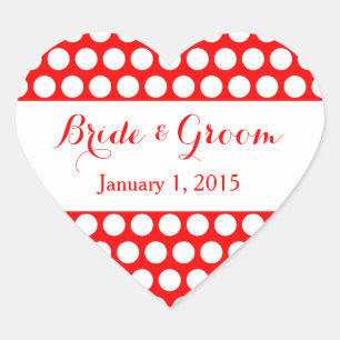 Red and White Polka Dot Wedding Heart Sticker