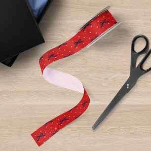 Red and White Polka Dot with Blue Ribbon Satin Ribbon