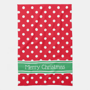 Red and White Polka Dot With Green Personalised Tea Towel