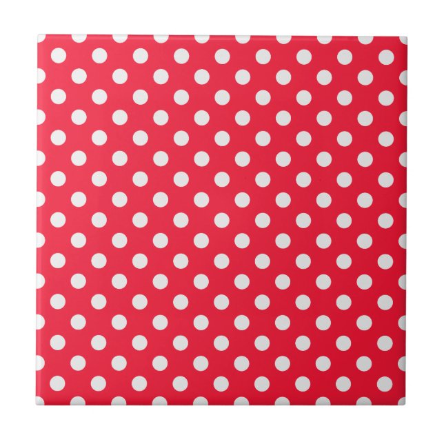 Red and White Polka Dots Ceramic Tile (Front)