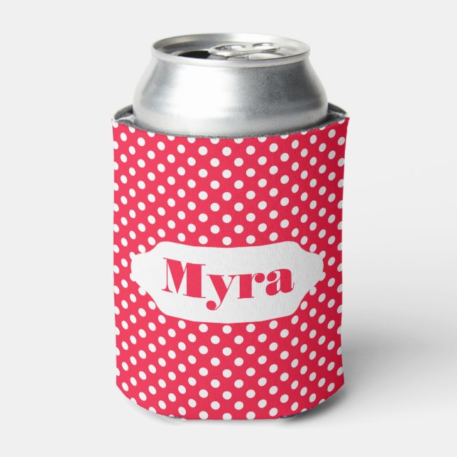 Red and white polka dots custom can cooler (Can Front)