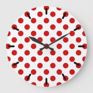 Red and white polka dots large clock