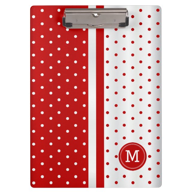 Red and White Polka Dots - Monogram Clipboard (Front)