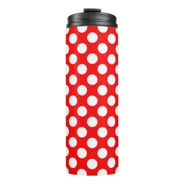 Red and white polka dots pattern thermal tumbler (Front)