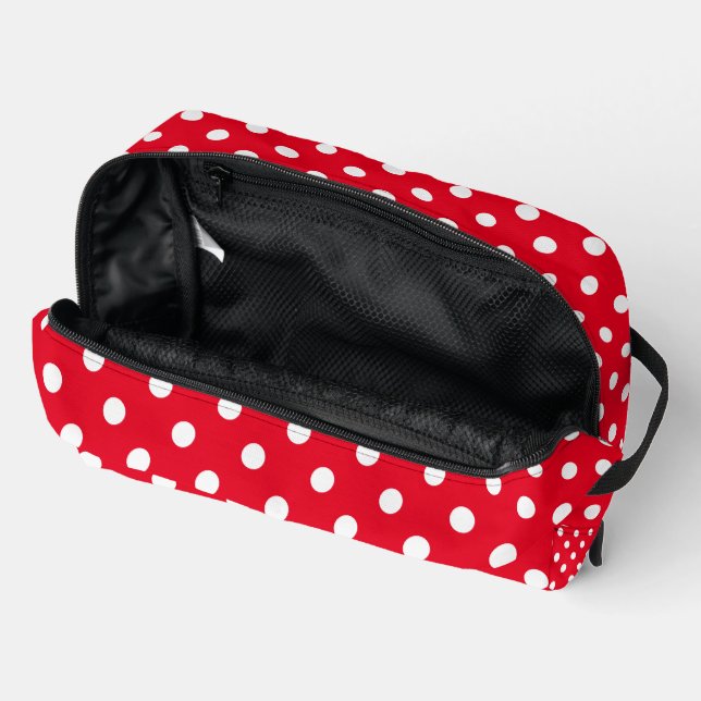 Red and white polka dots pattern toiletry bag (Open)