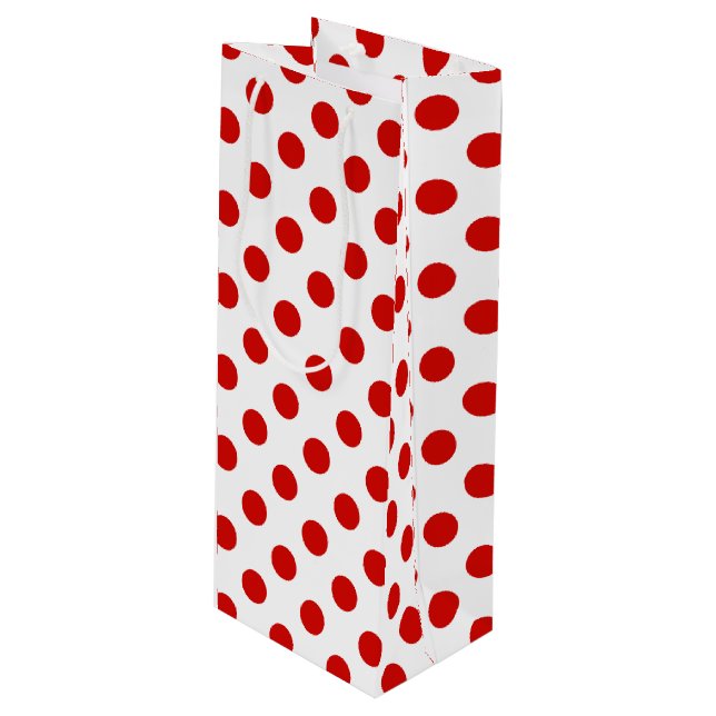 Red and white polka dots wine gift bag (Front Angled)